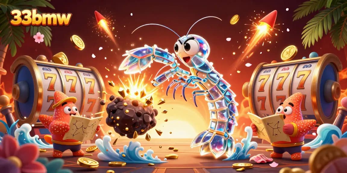 Engage with 33bmw's exhilarating gaming experience, featuring vibrant slot reels and galactic characters.