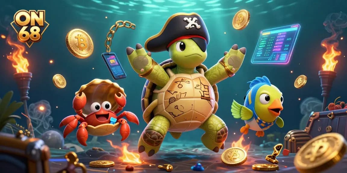 Experience ON 68 with dynamic 3D elements showcasing exciting gameplay and cryptocurrency themes.
