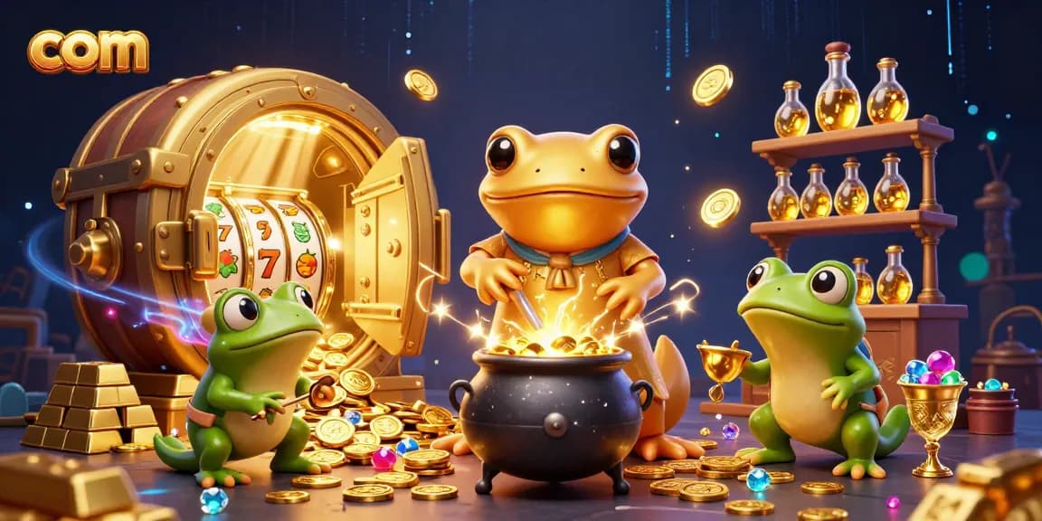 Spin to win with com: a vibrant 3D casino scene brimming with gold and gaming excitement.