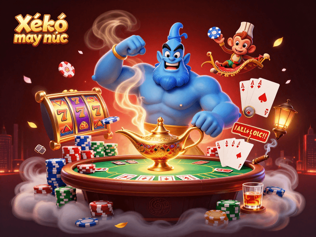 Xổ Số neko may mắn brings thrilling slot action alive with dynamic genie and characters.