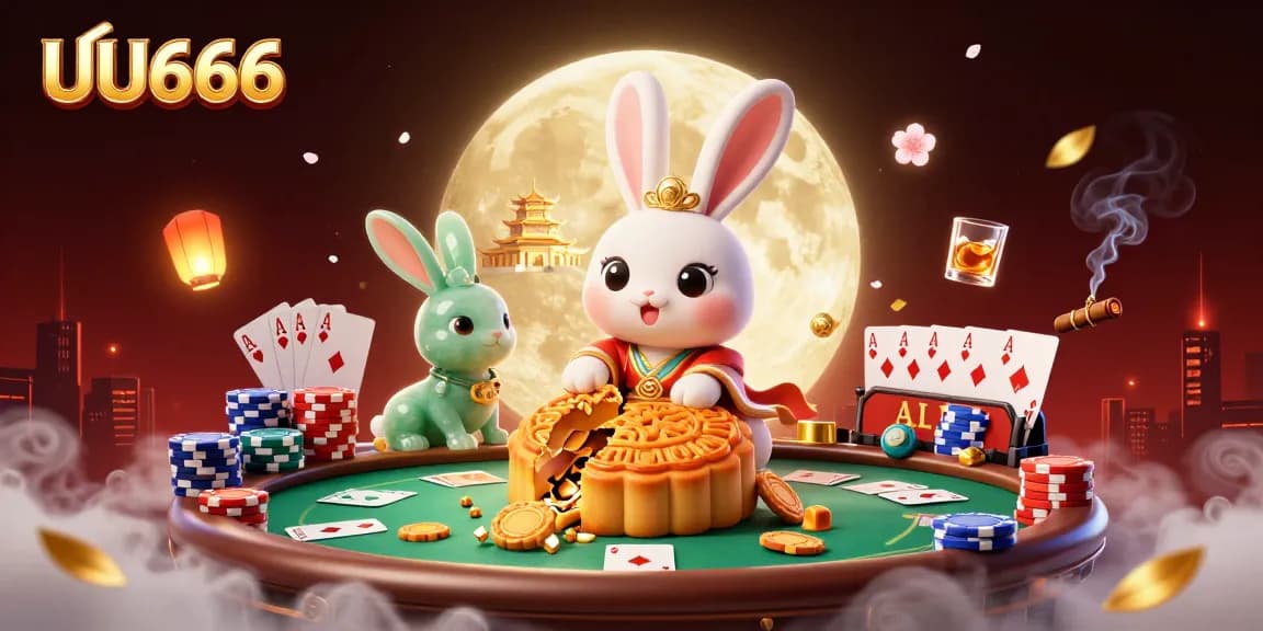 Witness the exciting UU666 gameplay as rabbits play poker in a magical moonlit scene.