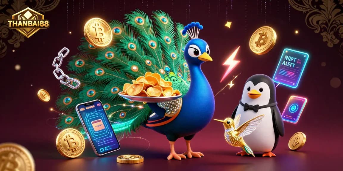 Engage in thrilling casino action with THANBAI88 while dazzled by a peacock and a butler penguin.