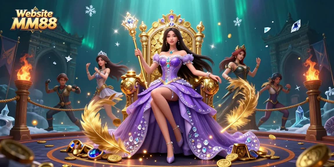 Experience luxurious gaming adventures with Website MM88's vibrant 3D imagery featuring majestic characters and casino elements.