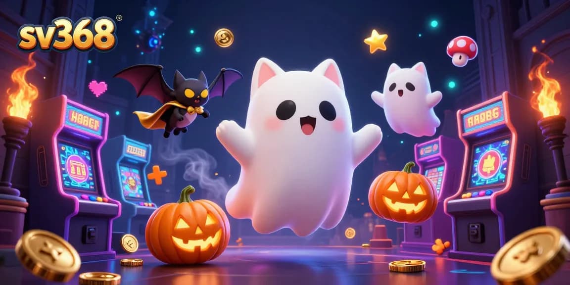 sv368 engages players with lively ghost cat and bat in a haunted casino adventure.