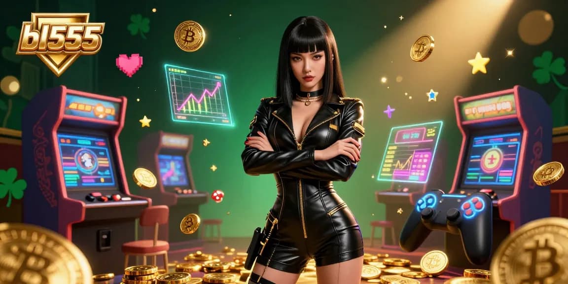 Experience thrilling gaming at bl555 with a powerful Asian woman championing digital casino action.