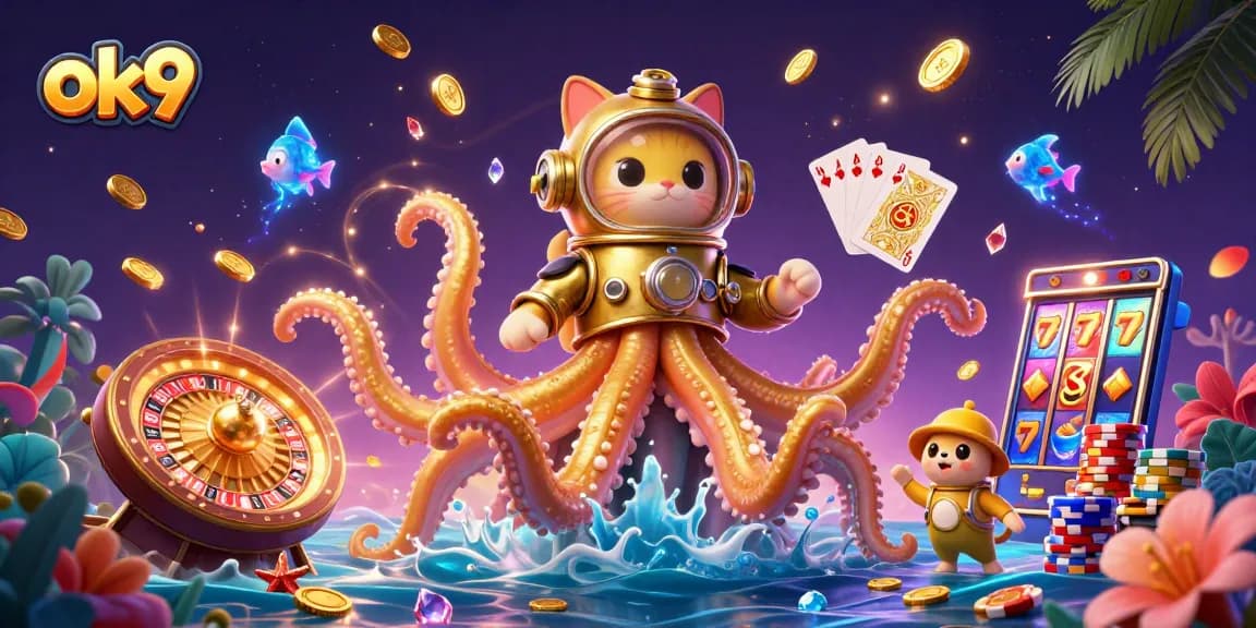 Engage with the exhilarating world of OK9 through a dynamic casino scene filled with treasures.