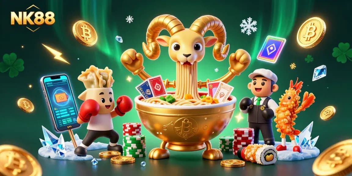 Engage in thrilling betting action at NK88 with vibrant 3D characters and crypto elements.