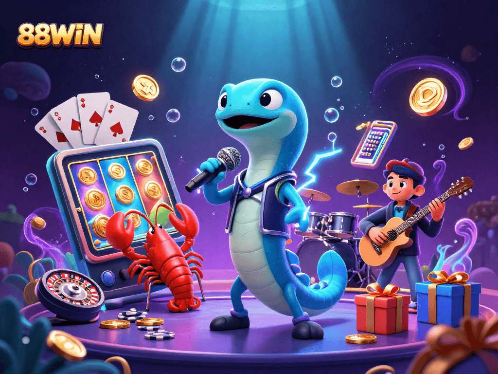 Experience the fun at 88WIN with an electric eel DJ and lively band undersea, featuring exciting gambling elements.