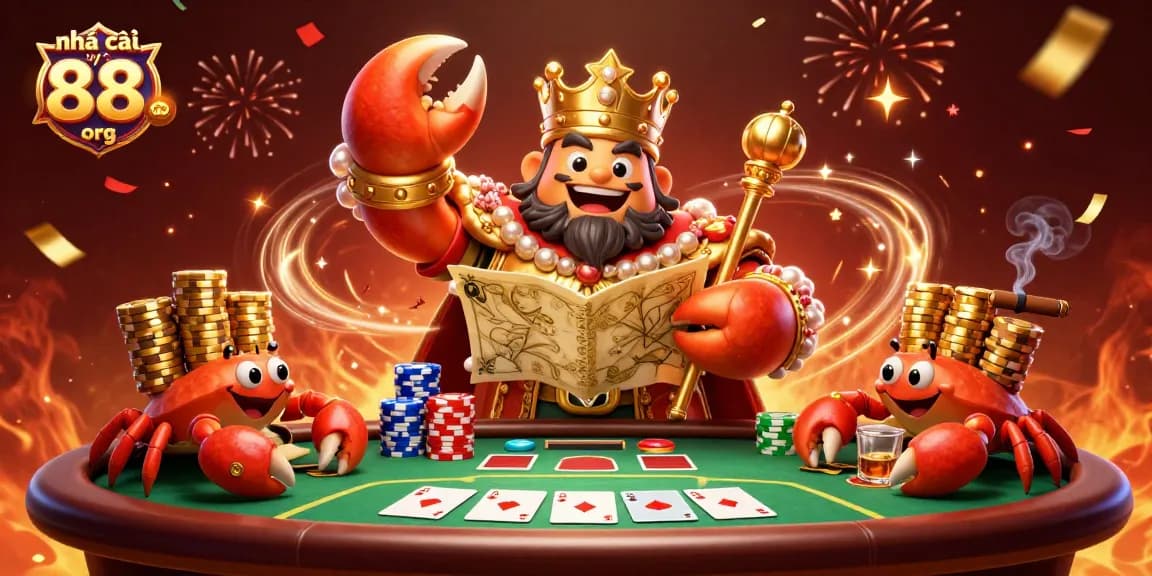 Experience the excitement of nhà cái uy tín 88 org with this captivating casino-themed illustration, featuring dynamic poker elements and characters.