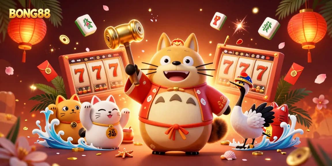 BONG88 engages players in a vibrant casino atmosphere with lively characters and dynamic slot elements.
