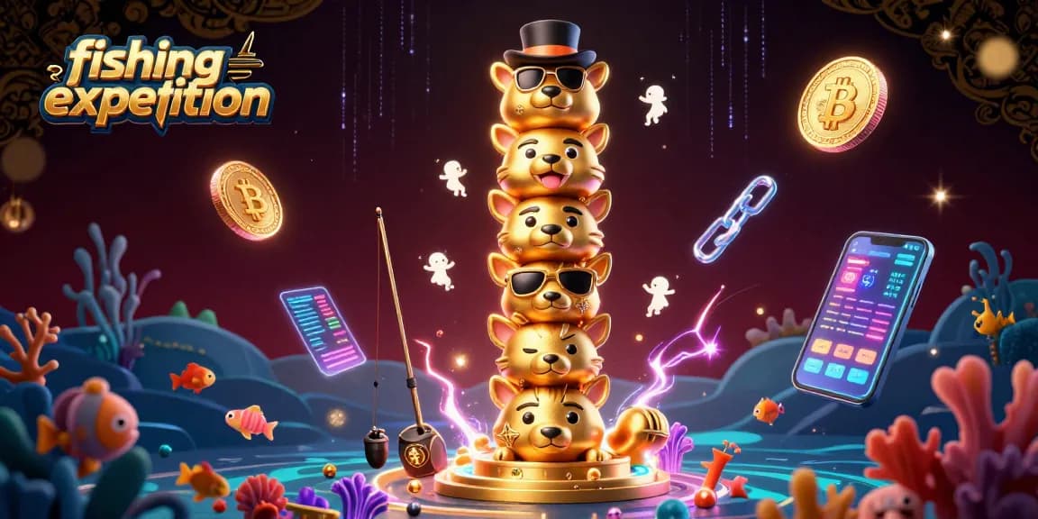 Engage in a thrilling fishing expedition encounter with vibrant underwater elements and crypto gaming symbols.