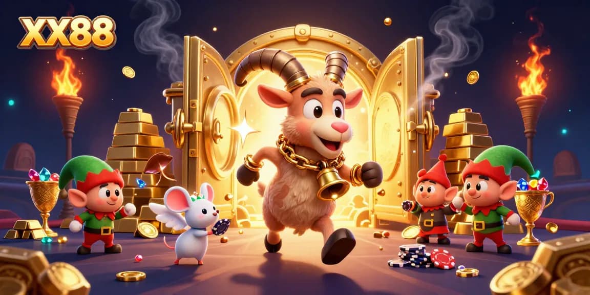 Experience the thrill of XX88 casino with cartoon characters in a vibrant gambling scene.