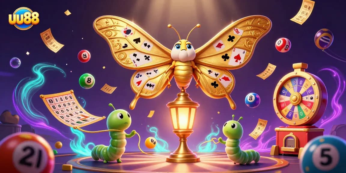 Experience thrilling gameplay at uu88 with a magical casino scene featuring an enchanting atlas moth and vibrant lottery elements.