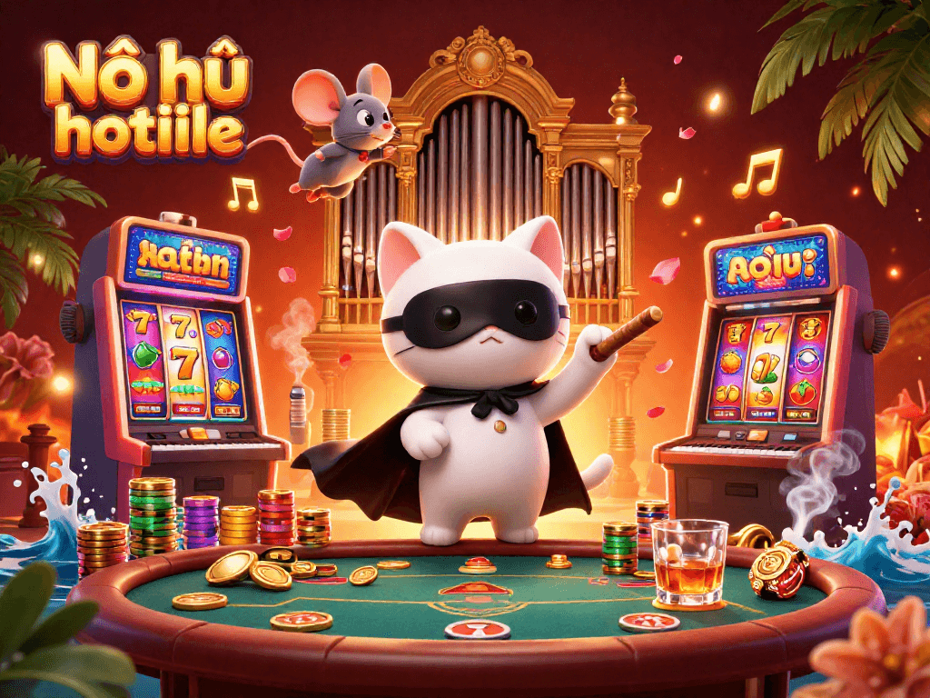 Nổ hũ hotline captivates players with lively slot machines and dynamic casino elements in a vibrant 3D scene.