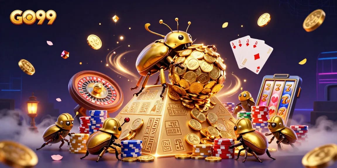 Experience vivid gaming action with GO99 and dynamic casino elements in this captivating illustration.