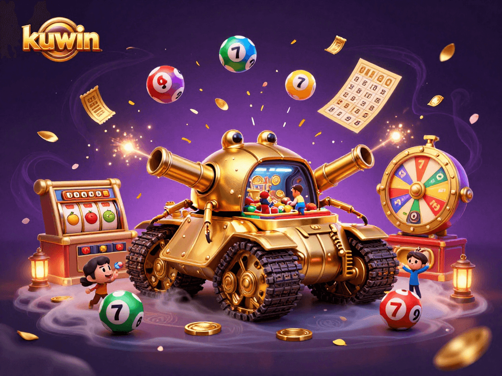 Kuwin's vibrant casino experience showcasing a golden beetle tank with dynamic game elements and lively atmosphere.
