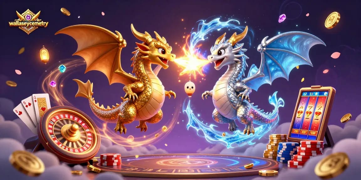 Engage with wallaseycemetery through a vibrant casino-themed 3D Dragon illustration showcasing action-packed gaming elements.
