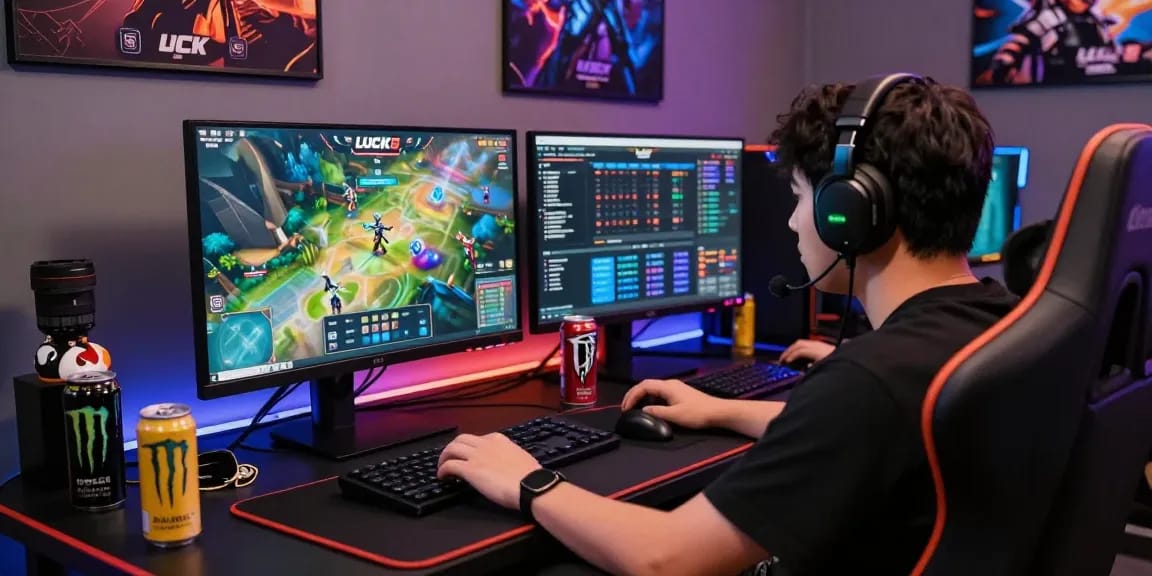 LUCK8 gaming experience with player focused on vibrant betting interface and energetic atmosphere.