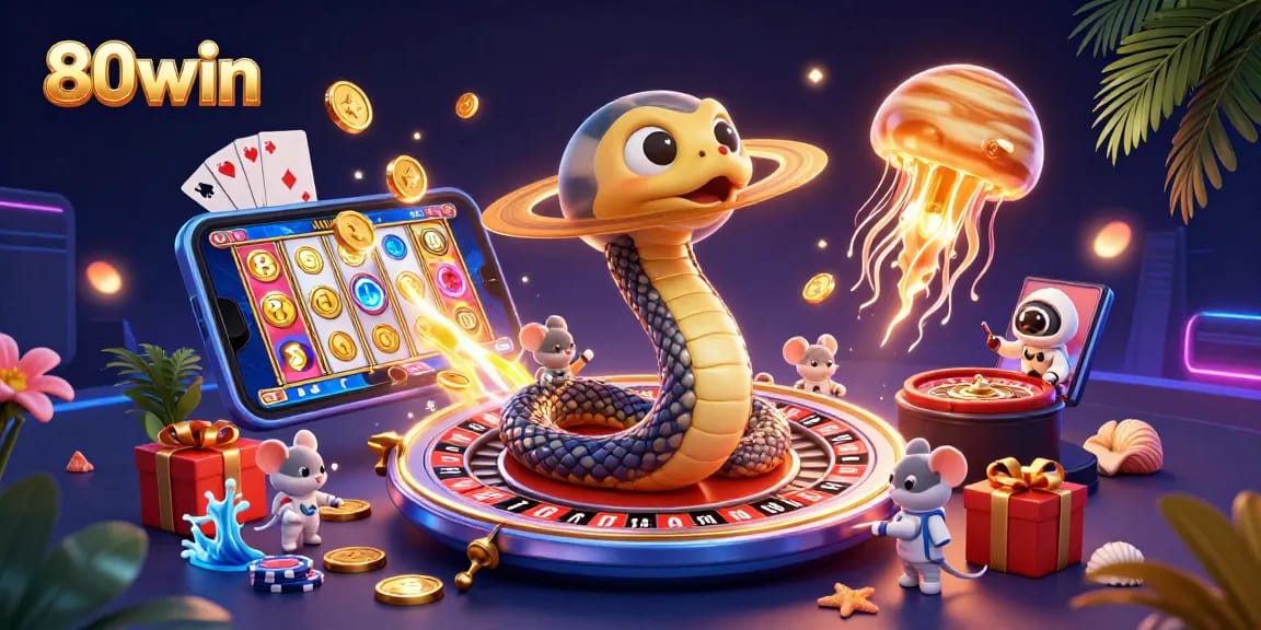 Experience the excitement of 80win with a cosmic casino adventure, featuring playful astronaut mice and dynamic gaming elements.