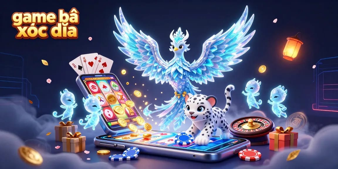 Play the engaging game bài xóc đĩa with vibrant 3D illustration of characters and casino elements.