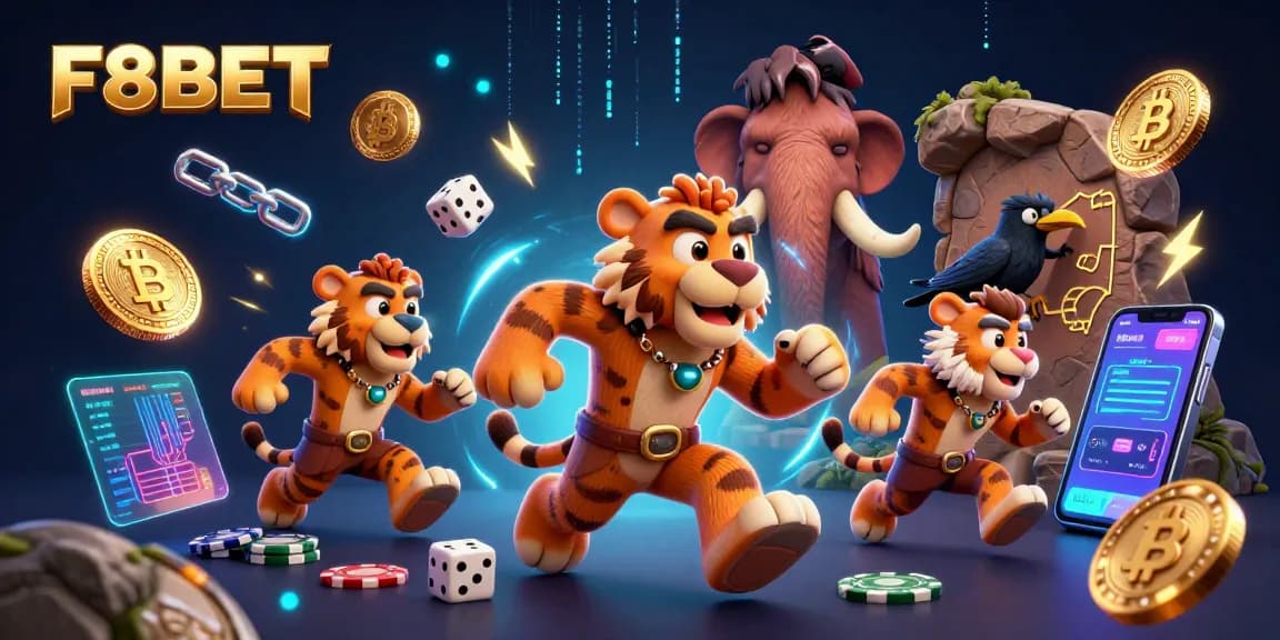 F8BET features a lively prehistoric casino scene with vibrant crypto elements, perfect for modern players.