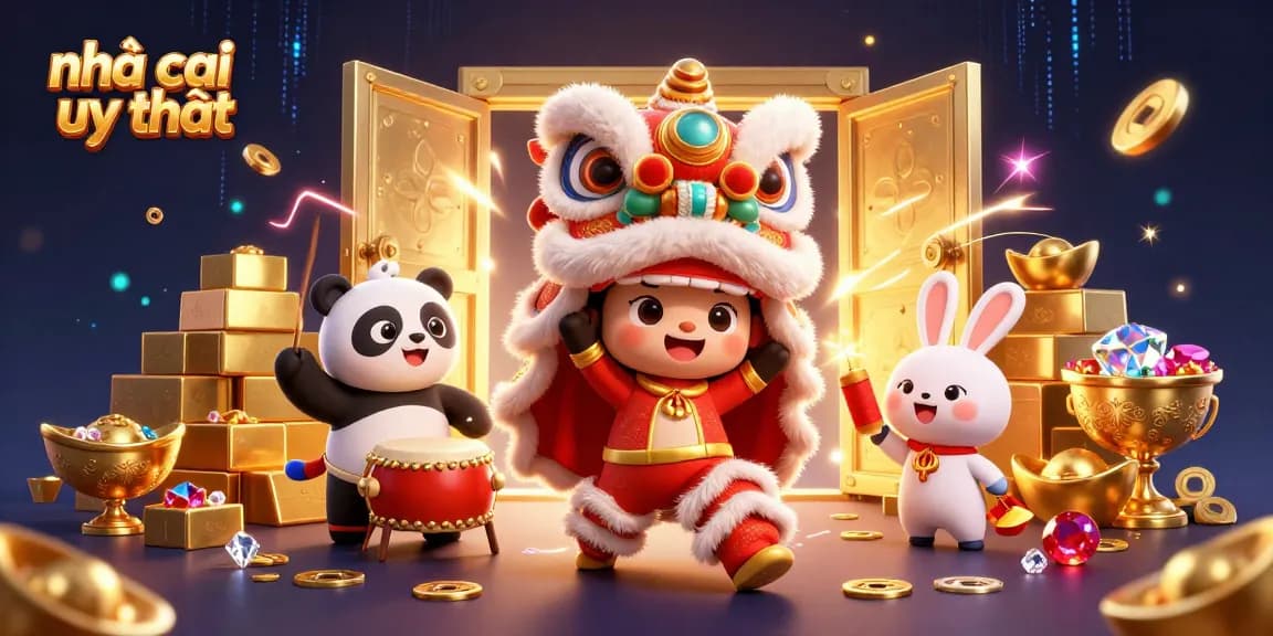 Engage in exciting epic celebrations at nhà cái uy tín as a lion dance captures wealth amidst dazzling treasures.