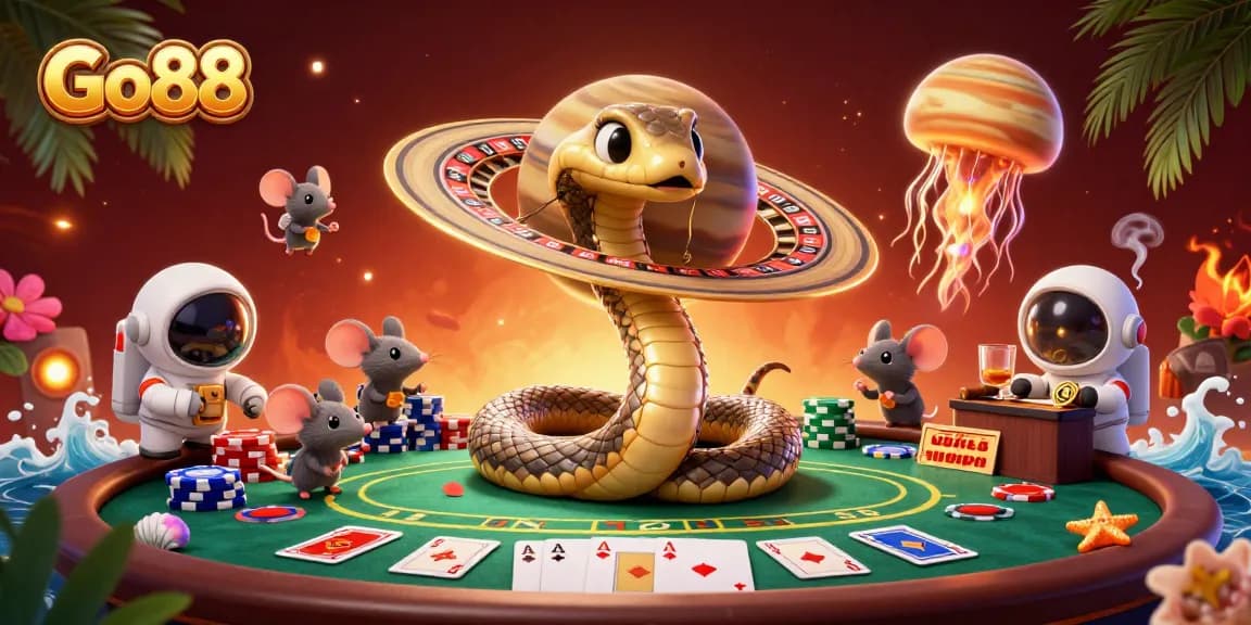 Engage in thrilling gambling with Go88 as a cosmic dealer and playful astronaut mice.