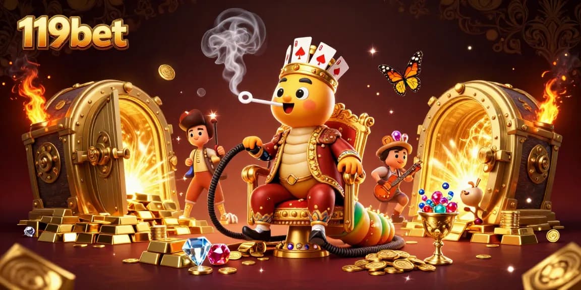 Experience thrilling games and wins at 119bet with our vibrant casino-themed illustration.
