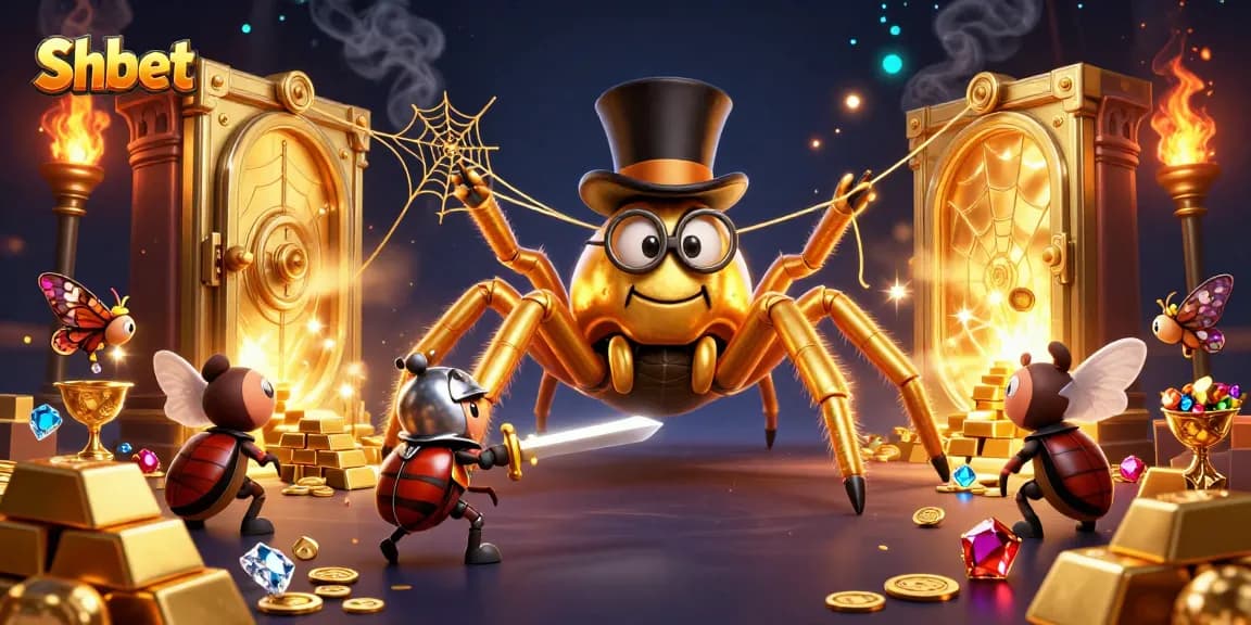 Engage in thrilling casino adventures with Shbet featuring a golden tarantula and brave beetle knight.