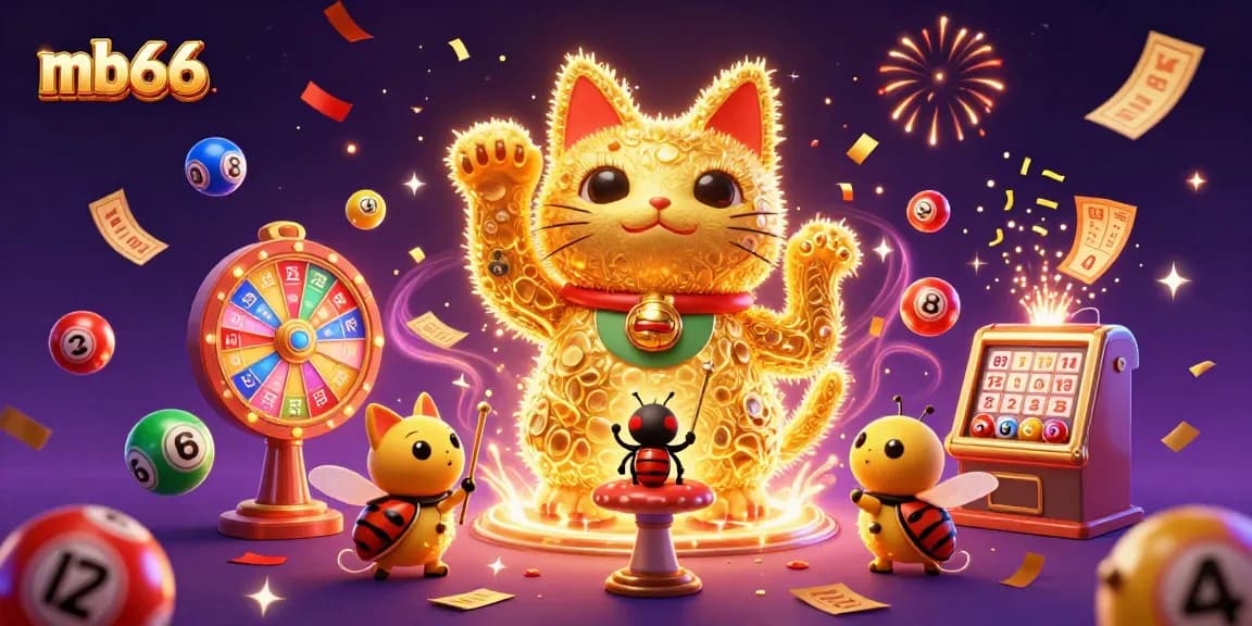 Engage with mb66's exhilarating gaming scene featuring a lucky cat and dynamic casino elements.