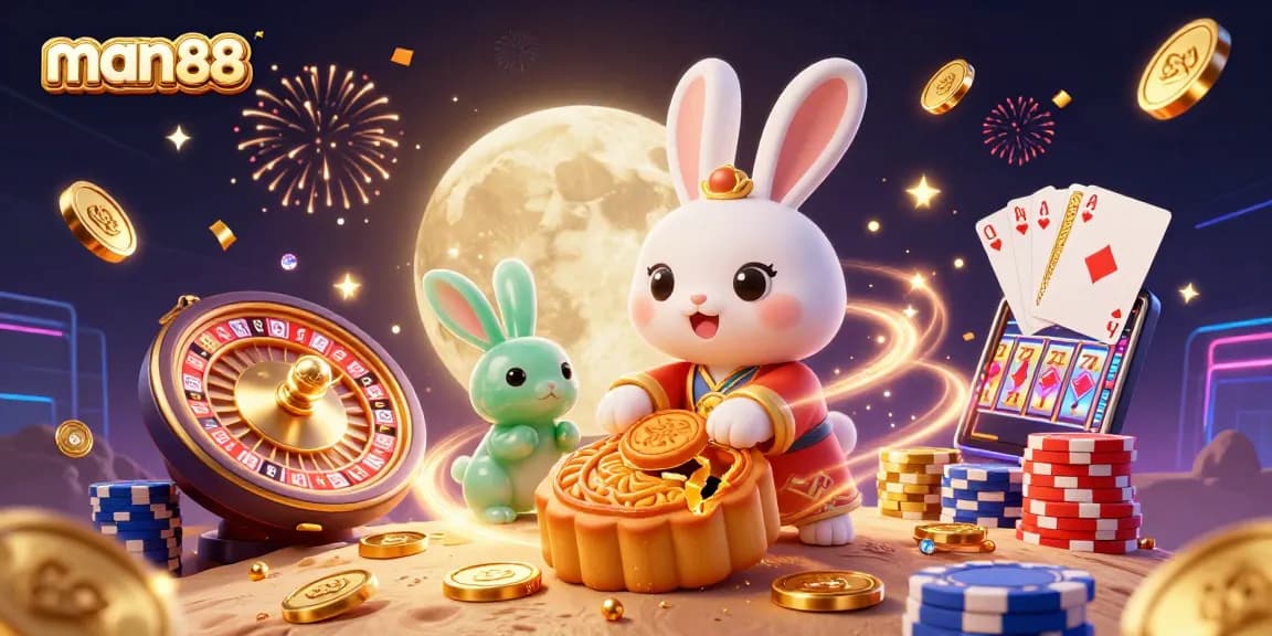 Engage with man88 casino excitement as a moon rabbit and its jade companion reveal poker victories on the lunar surface.