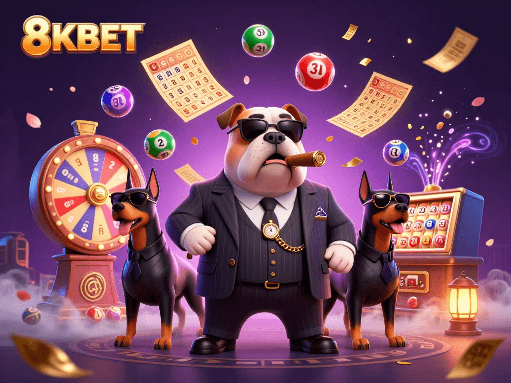 Experience thrilling games at 8KBET with interactive characters and colorful lottery elements.