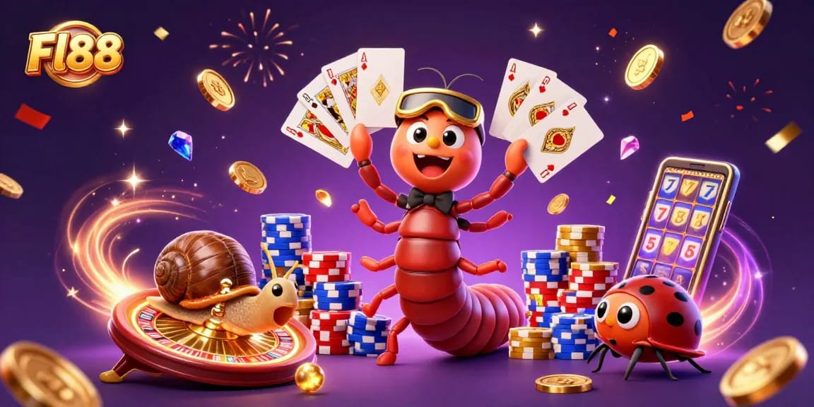 Spin to win at Fl88 with colorful casino elements and characters in an exciting, immersive scene.