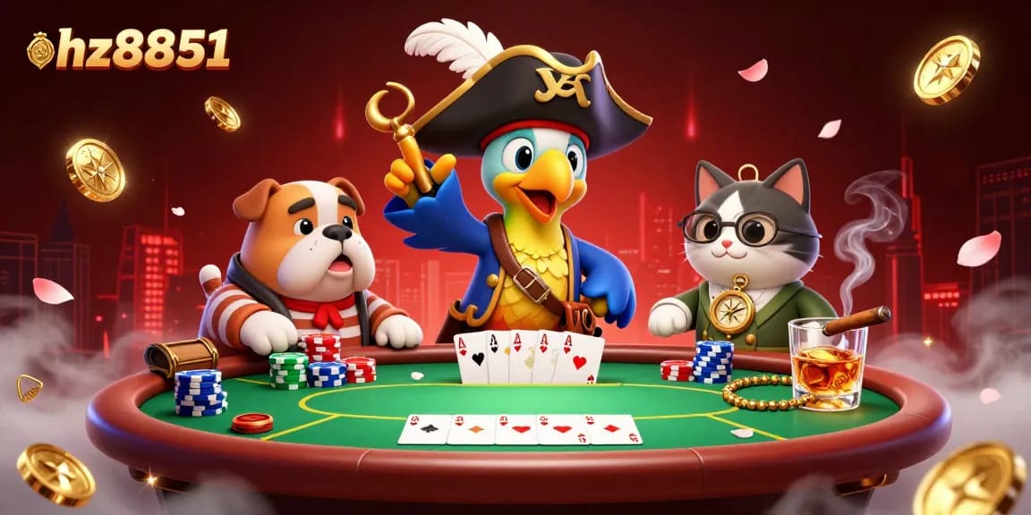 Experience thrilling gameplay at hz8851 with vibrant poker scenes full of colorful chips and charismatic characters.