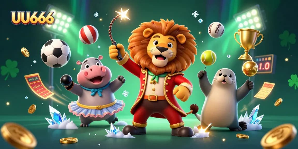 UU666 showcases a vibrant scene with cartoon characters engaging in thrilling games and sports betting action.