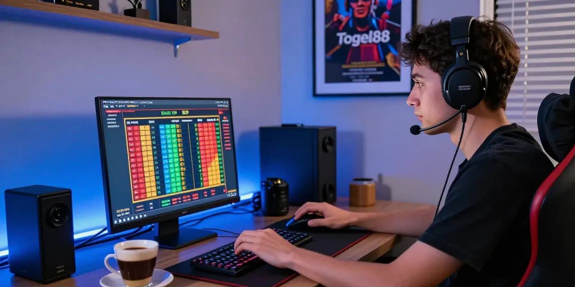 Togel88 Rtp Terbaru gaming scene showcasing online player focused on vibrant statistics display.