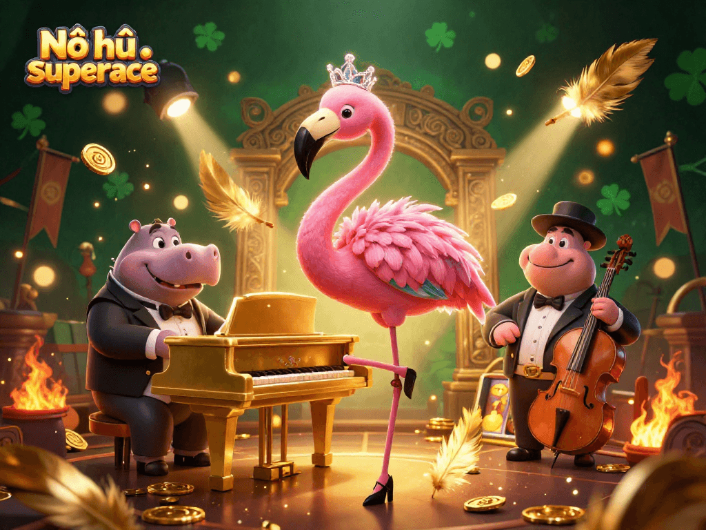 Nổ hũ superace brings excitement with golden coins and vibrant animations in a casino scene