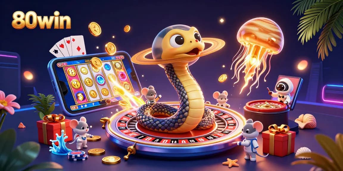 Experience the excitement of 80win with a cosmic casino adventure, featuring playful astronaut mice and dynamic gaming elements.