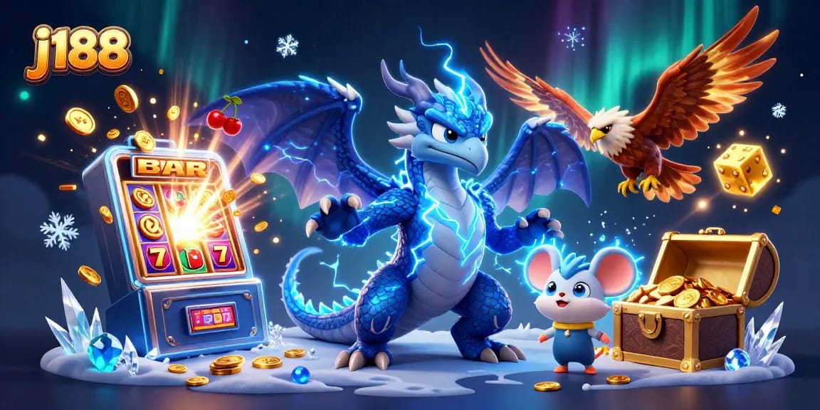 Experience thrilling gameplay with j188 and exciting casino elements in this vibrant 3D illustration.
