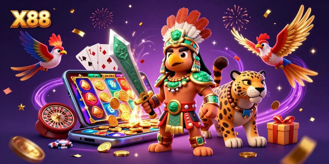 X88 players experience vibrant slot action with dynamic characters, jackpot wins, and casino excitement
