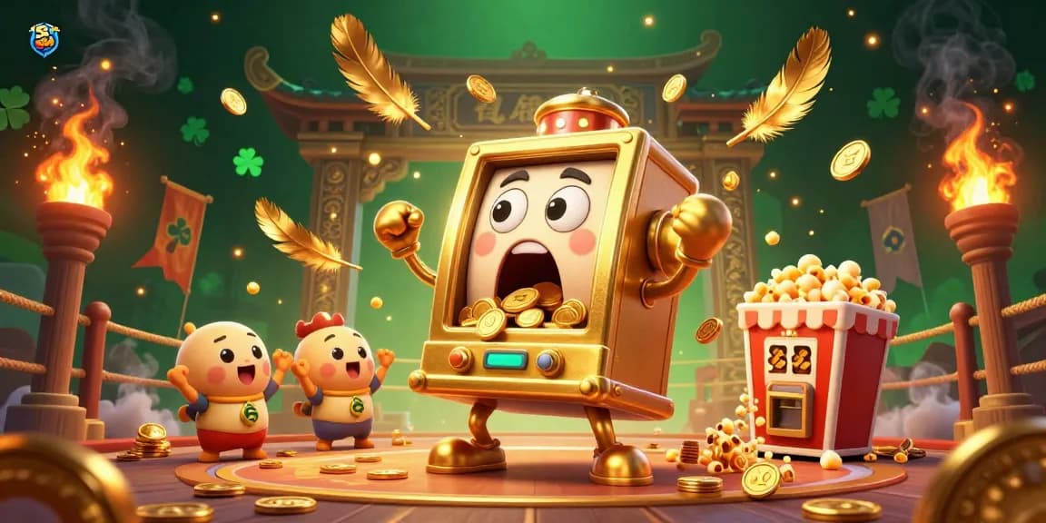 Celebrate big wins at 58win with a dynamic scene of golden slot machines and festive elements.