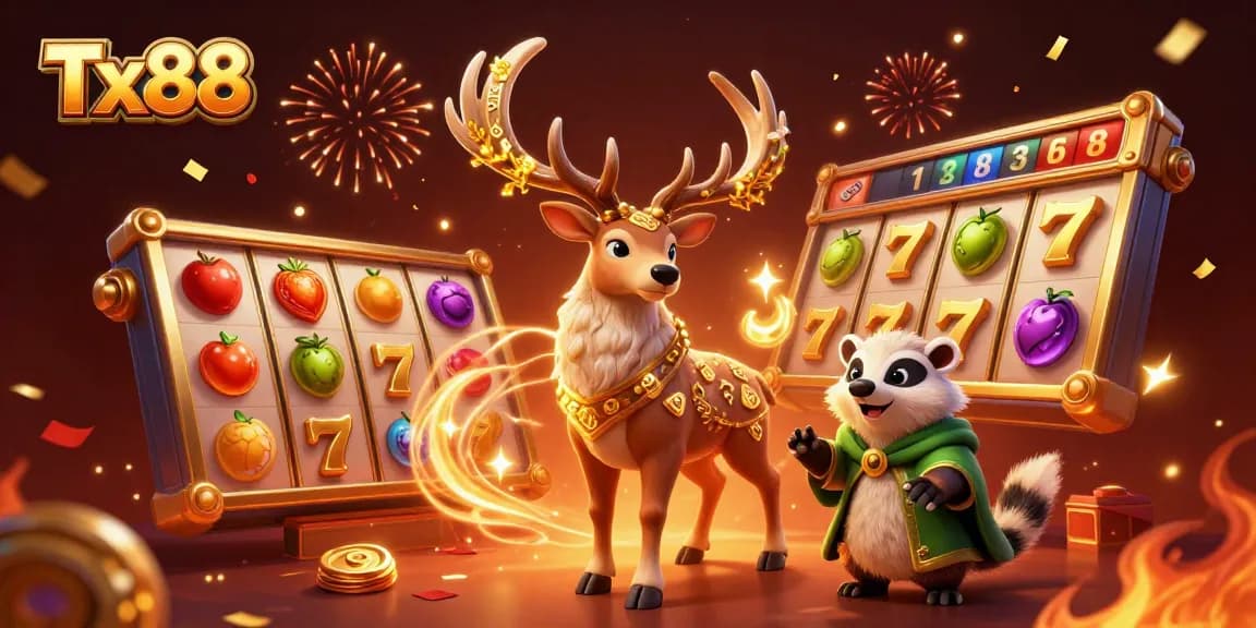 Experience thrilling slots with Tx88's vibrant 3D illustration featuring dynamic gameplay elements.