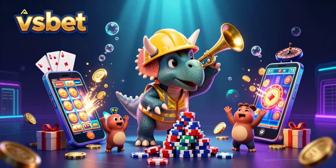 Celebrate big wins with VSBET, featuring a vibrant scene of gaming excitement in a playful 3D world