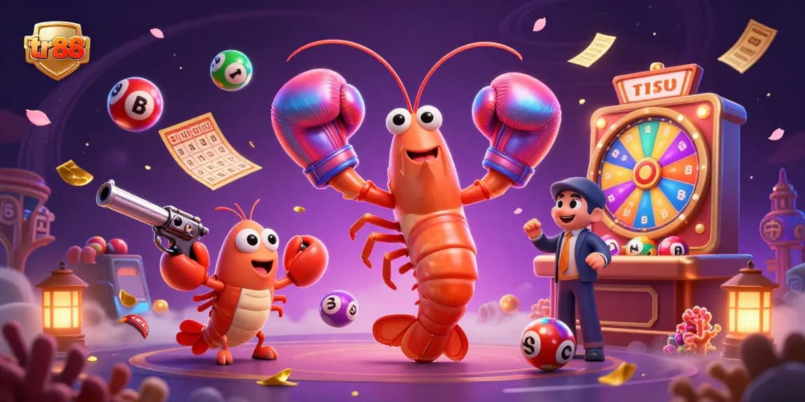 Experience the excitement at tr88 with dynamic lottery elements and colorful characters in the casino.