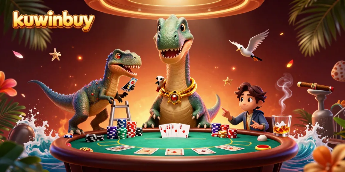 kuwinbuy players at a casino poker table enjoy a lively game with colorful chips and unique characters