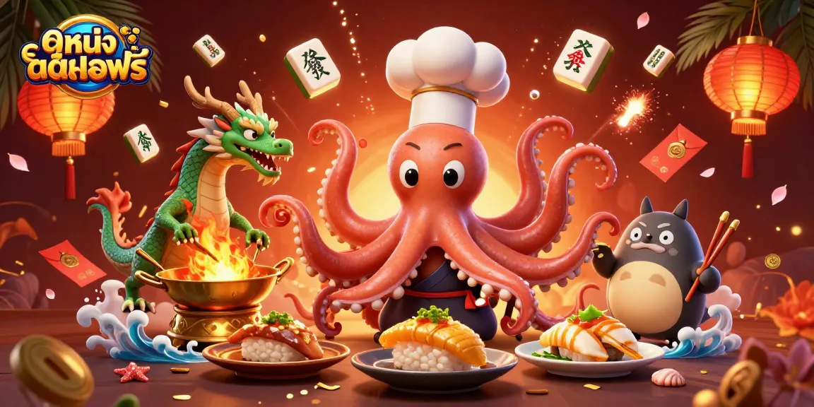 Experience ดูหนังออนไลน์ฟรี with a lively casino-themed 3D illustration showing vibrant characters and elements.