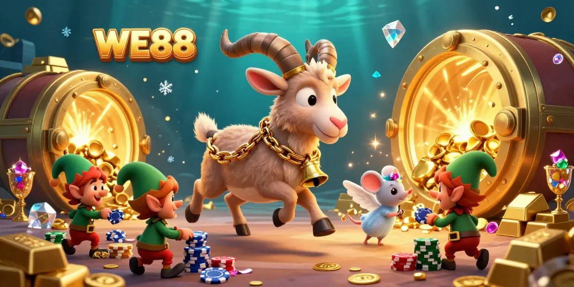 Engage with WE88's enchanting online casino, featuring a Krampus goat, angel mouse, and mischievous elf gremlins.