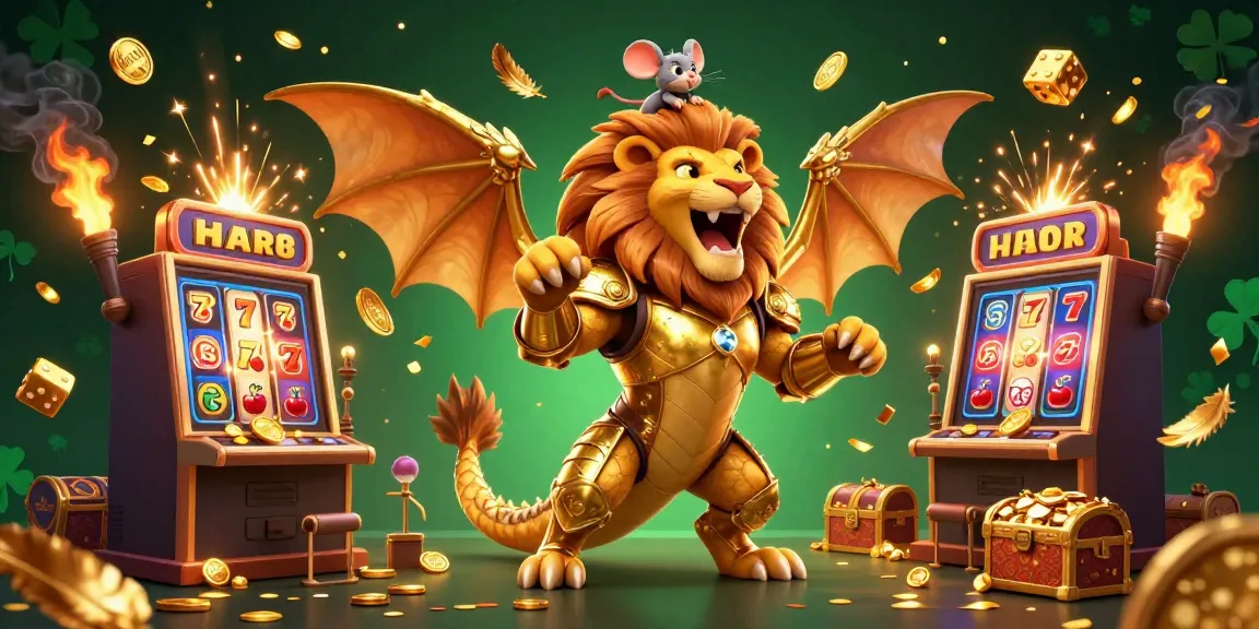 Experience the thrill of HAY88 with a vibrant casino-themed illustration showcasing a golden chimera and exciting game elements.