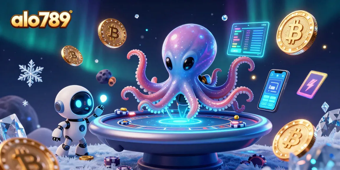 Experience thrilling poker action with alo789 as a vibrant octopus deals chips in a dynamic 3D casino.