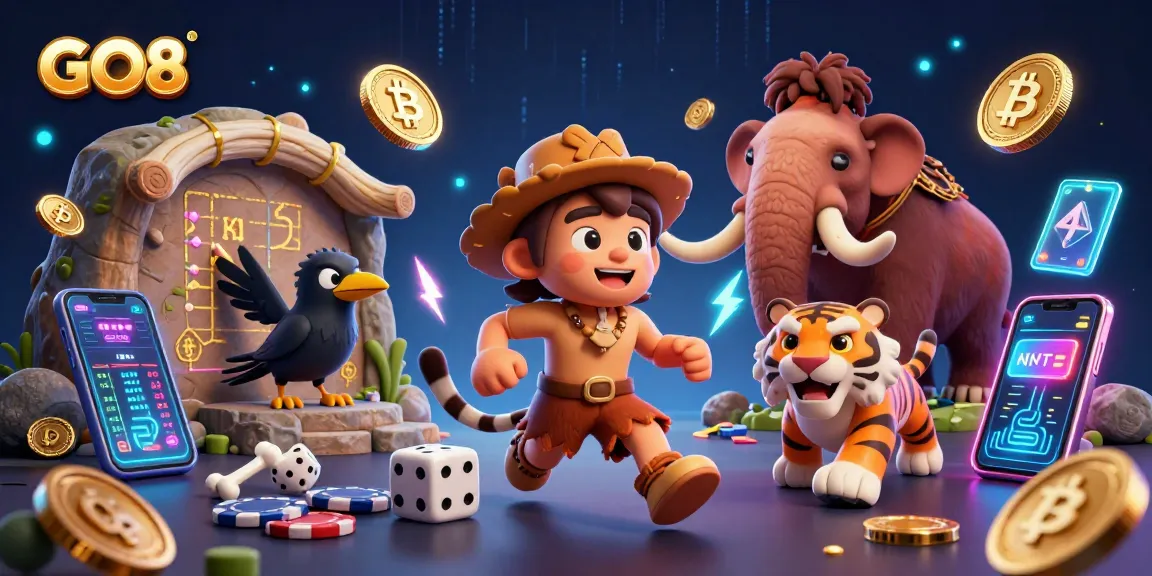 Engage with GO8's immersive gambling experience in a dynamic prehistoric casino setting.